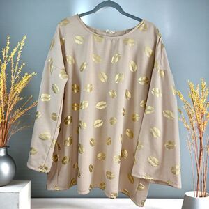 P & Rose Plus Size 2XL Cream Metallic Lips Bell Sleeve Sweater Stylish Layer